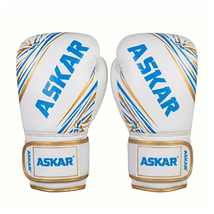 Askar Boxing Gloves White Blue Gold Sublimation Print <b>Velcro</b> Closure Breathable Training Gloves for Adults - Product Image 2