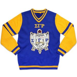 Pull col V SGR bleu roi et jaune, tricot classique, manches longues, chaud, décontracté, style grec, vêtement d'hiver - Product Image 2
