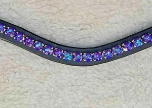 Diadema de Cuero de Primera Calidad para Caballo con Decoración de Cristales Azules y Morados para Equipo de Brida de Caballo Disponible en Oferta - Product Image 2