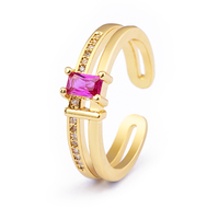 Bague ajustable QIKU en cuivre et zircon, ornée de strass roses, pour femme – Bijou de fiançailles, accessoire, cadeau d'anniversaire – Vente en gros