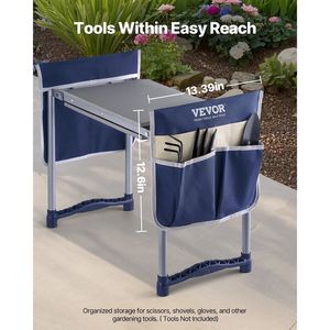 Sgabello da Giardino Pieghevole Rinforzato da 11 Pollici con Sedile e 2 Borse Porta Attrezzi, Comodo Tappetino per Ginocchiare con Supporto Ergonomico - Product Image 5