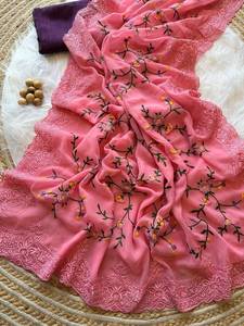 Conjunto de Saree de Diseñador Bordado con Blusa de Georgette de Seda, Ropa Étnica, Ropa de Fiesta, Saree de Boda, Atuendo Tradicional Indio - Product Image 4