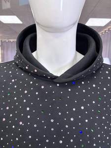 Men's Hooded Sweatshirt <b>Black</b> Dot Print Regular Fit Casual Autumn Wear Pocket Design Breathable Knitted Polyester - Product Image 4