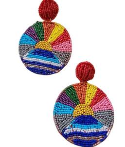 Aros Plateados con Cuentas Bordadas a Mano Multicolores, Modernos, para Bodas, Eventos Festivos, Decorativos, Estilo Boho - Product Image 1