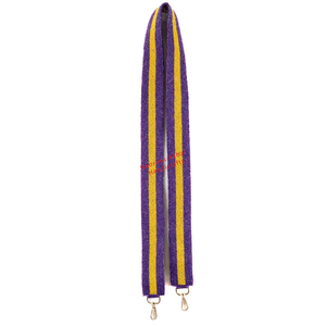 Wholesale Embroidered Sports <b>Polyester</b> Gameday Stripe Beaded Purse Strap Purple Yellow Handmade Bag Shoulder OEM Custom - Product Image 3