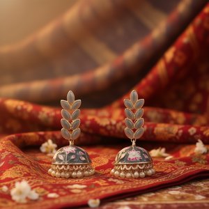 Pendientes Colgantes Jhumka Florales Premium de JeweleMarket con Cuentas, Aleación de Zinc, Chapado en Oro, Ágata, Estilo Étnico, Moda para Bodas - Product Image 3