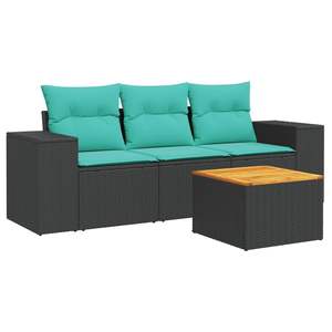 Ensemble de canapés de patio en polyrotin noir 4 pièces avec coussins, meubles d'extérieur élégants - Product Image 2