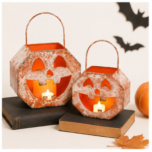 Ensemble de lanternes vintage en métal pour bougies, lanternes citrouille en fer orange pour une décoration de table effrayante pour Halloween et les fêtes - Product Image 2