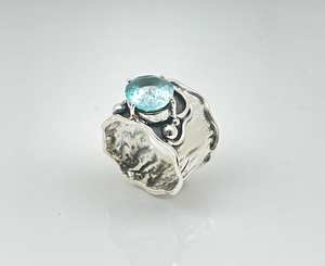 Anillo de topacio azul suizo, talla 8, oxidado, plata de ley 925, hecho a mano, anillo de piedras preciosas, elegante regalo de joyería para mujer - Product Image 4
