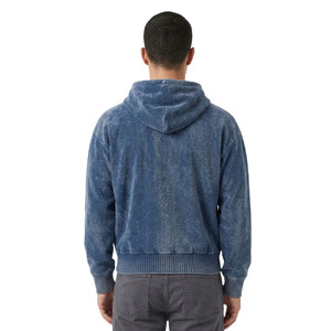 เสื้อฮู้ดซิปวินเทจผ้าฝ้ายฟลีซสำหรับผู้ชาย พิมพ์โลโก้ได้ตามต้องการ สีน้ำเงิน สไตล์สตรีทแวร์ ซิปเต็มตัว ผลิตภายใต้แบรนด์ของคุณเอง - Product Image 3