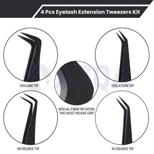 Professional Stainless Steel Black Coated Eyelash Extension Tweezers Set with PU Leather Storage Pouch - Product Image 4