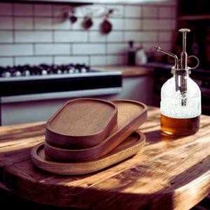 Elegante bandeja de madera para servir, superficie pulida, diseño moderno, ideal para servir café, té, bocadillos, desayuno, decoración del hogar. - Product Image 2