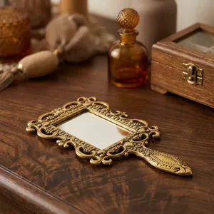 Brass Rajasthani Handheld <b>Mirror</b> with Handle Oxidized Vintage <b>Makeup</b> <b>Mirror</b> Decorative Vanity <b>Mirror</b> for Home Travel Dressing - Product Image 3