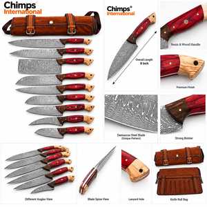 Juego de 7 Cuchillos de Cocina Japoneses Afilados, Hojas de Acero de Damasco, Construcción de 67 Capas, Mangos de Madera, Diseño Ambidiestro, Hechos a Mano - Product Image 4