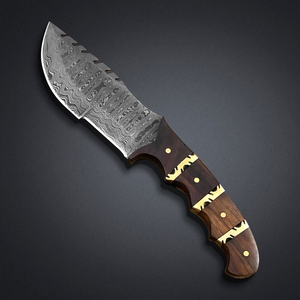 Cuchillo de Acero de Damasco con Mango de Madera, Borde Parcialmente Dentado, Hoja para Acampar al Aire Libre, 1 Pieza - Product Image 2