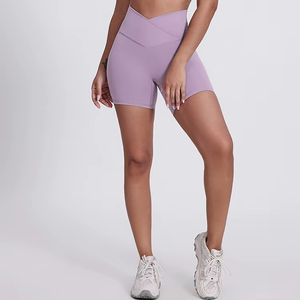 Women High Waist Solid Color Knitted Sporty Shorts Breathable Elastic Waist Spandex Nylon Material - Product Image 4