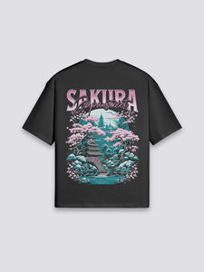 T-shirt Sakura respirant en coton pur, style vintage rétro, teint à la cire, coupe ample, manches courtes, idéal pour l'été - Product Image 1