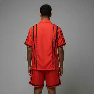 Conjunto de 2 Piezas de Ropa Urbana para Hombre, 100% Algodón, Largo hasta la Rodilla, con Chaqueta y Pantalones Cortos con Logotipo Personalizado, Color Sólido Negro con Ribete - Product Image 4