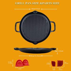Padella per griglia in ghisa Pre-stagionata da 12.6 pollici padella a doppio manico per BBQ fornello per cucinare piastra Versatile per tutte le esigenze di cucina - Product Image 4