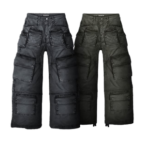 جينز رجالي أسود من DiZNEW لعام 2025 بتصميم مرقع فضفاض وواسع الساق مع جيوب متعددة وأزرار ومسامير - Product Image 1