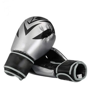 <b>Silver</b> Black Boxing <b>Gloves</b> Faux Leather Velcro Closure Breathable for Adults Training Gear - Product Image 2