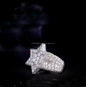 925 Sterling Silver Star Shaped Pinky Engagement <b>Ring</b> Baguette Cut Men's Engagement and Wedding Hip Hop <b>Iced</b> Rhodium Plated <b>Ring</b> - Product Image 4
