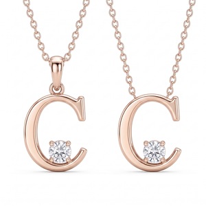 Collar con Colgante de Letra C en Chapado de Oro de 18 Quilates, Diamante Cultivado en Laboratorio con Corte Brillante Redondo de 0.300 ct, Joyería Fina Unisex - Product Image 2