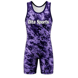 Men Purple Camouflage Sublimated Wrestling Singlet Polyester <b>Athletic</b> Wrestling Uniform Sportswear Match Competition Training - Product Image 2