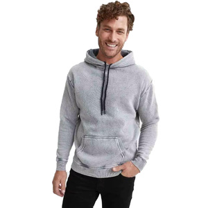 Sudadera con Capucha Gris para Hombre de Alta Calidad, Corte Regular, Algodón French Terry, Informal, con Bolsillo Delantero, Estilo Urbano - Product Image 1