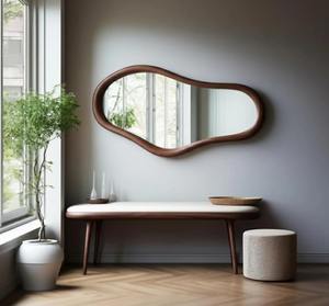 Decorative Handmade Eco-Friendly Compact Walnut Wall <b>Mirror</b> Modern Wooden Frame Home Decor at Best Price - Product Image 3