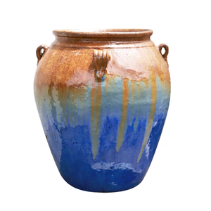 Art Home Company Modern Galvanized Ceramic Flower Pot Drainage Hole Hanging Option Blue Brown Ombre Outdoor Garden Planter GL039 - Product Image 1