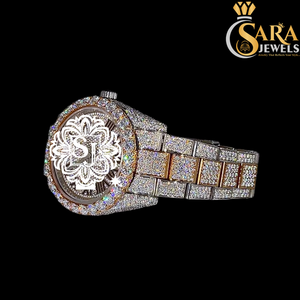 Reloj Cronógrafo de Lujo Estilo Hip Hop de Calidad Superior con Acentos en Oro Rosa y Diamantes de Moissanita VVS Completamente Engastados - Product Image 2