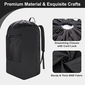 Bolsa de Lavandería Tipo Mochila, Material Oxford, Correas Acolchadas Suaves, Cierre con Cordón, Negra, Tamaño XX-Large, Resistente, Lavable, Cesto para Ropa Sucia, Grande - Product Image 5