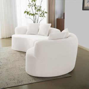 Divano Compatto Curvo a Quattro Posti Bianco per Spazi Ristretti, in Tessuto Teddy Vellutato con Spugna a Compressione Totale, Nessun Montaggio Richiesto, per Soggiorno - Product Image 4