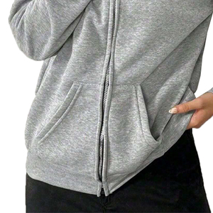 Sudadera con capucha doble personalizada para mujer, con cremallera, de poliéster y algodón, informal, con máscara facial integrada y ajuste holgado - Product Image 4