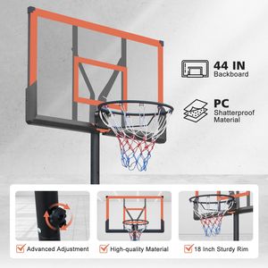 Aro de Baloncesto Portátil Ajustable en Altura de 5.73 m (10 pies) con Tablero de 44 Pulgadas y Soporte, Equipo de Cancha Apto para Interiores/Exteriores - Product Image 2