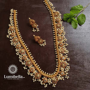 Fine American Diamond Bridal <b>Necklace</b> Set with <b>Ruby</b> and Rhodium Plating - Product Image 1