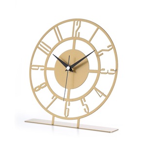 Modern Circular Metal Desk <b>Clock</b> Quartz Movement Battery Operated Needle Display <b>Gold</b> Finish - Product Image 2