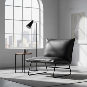 Fauteuil lounge d'intérieur en cuir rembourré, coussin en mousse souple, structure durable, pour salon, chambre, café, restaurant, mobilier de siège - Product Image 2