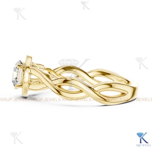 Bague de fiançailles personnalisée en diamant CVD HPHT cultivé en laboratoire, avec halo, bande torsadée tressée et bordure milgrain, en or massif 14 carats, certifiée IGI, cadeau, bague de mariée - Product Image 3