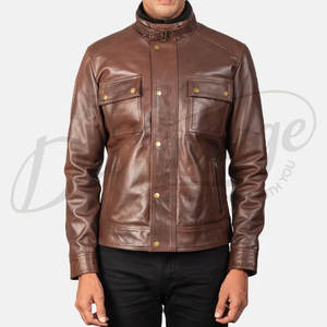 Chaqueta de Cuero Genuino Acolchada con Diamantes Color Borgoña para Hombre, Corte Entallado, Estilo Motero, Cuello Alto, Abrigo Elegante de Invierno - Product Image 3