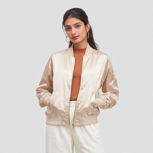 Custom Satin Bomber <b>Jacket</b> <b>Women</b> Crew Neck Long Sleeve Silk Satin <b>Jackets</b> Ladies Spring <b>Lightweight</b> Bomber Satin <b>Jacket</b> <b>Women's</b> - Product Image 1