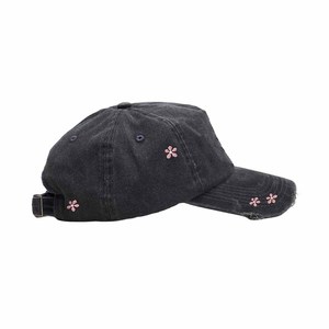 Black Denim Baseball Cap 6-Panel Vintage Embroidered Floral Distressed Unisex Adjustable <b>Hat</b> Spring <b>Summer</b> Casual Style - Product Image 2