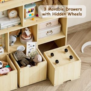 Meuble de rangement en bois personnalisé pour enfants avec boîtes à jouets roulantes, étagère de présentation multi-niveaux pour livres et jouets - Product Image 3