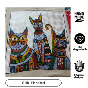 Square Bohemian Kashmiri Aari Hand Embroidered 16" Cotton Cushion Cover Silk Thread <b>Cat</b> Design Eco-Friendly for Home Hotel - Product Image 2