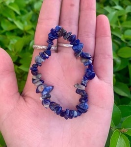 Natural <b>Blue</b> Sodalite Chip <b>Bracelet</b> Irregular Gemstone Beaded Stretch Bangle Healing Properties Inspirational Anti-Anxiety - Product Image 2