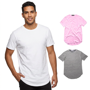 Men's Oversized <b>Longline</b> Solid Color Cotton <b>T</b>-<b>Shirt</b> Short Sleeve O-Neck Casual Style <b>White</b> Pink Gray - Product Image 4