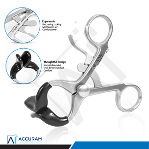 เครื่องมือเปิดปาก Accuram พร้อมตัวล็อคแบบ Ratchet ขนาด 9 ซม. ทำจากสแตนเลสสตีล สำหรับเด็ก ใช้ในงานผ่าตัดช่องปาก ทันตกรรม หู คอ จมูก ได้รับมาตรฐาน CE - Product Image 3