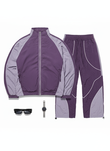 Chaqueta Deportiva Unisex Color Morado con Bloques de Color, Cierre Completo, Bolsillos Laterales, Transpirable, Ropa Deportiva Activa para Otoño - Product Image 3