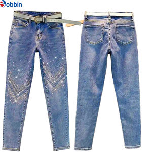 กางเกงยีนส์ผ้ายืดทรงสกินนี่ประดับเพชรพลอยเอวสูงสำหรับผู้หญิง ระบายอากาศได้ดี รุ่นใหม่ สวมใส่สบาย - Product Image 6